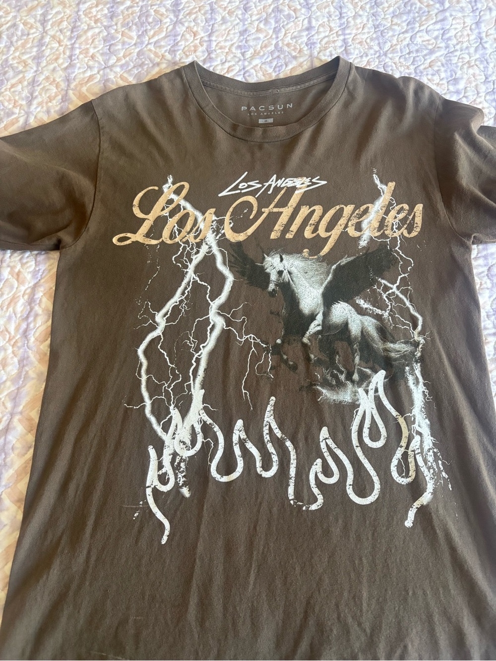 PacSun Brown Los Angeles Graphic Tee with White Lightning
